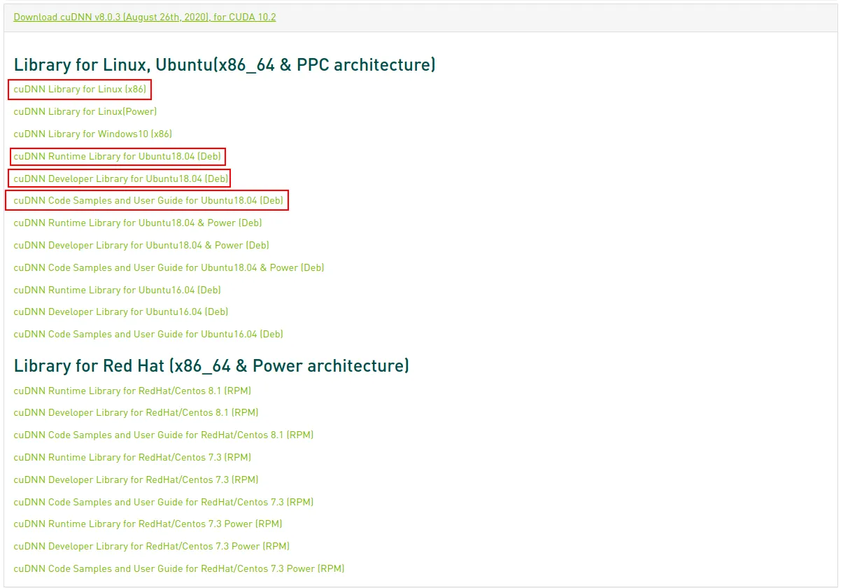 cudNN 8.0.3 download page