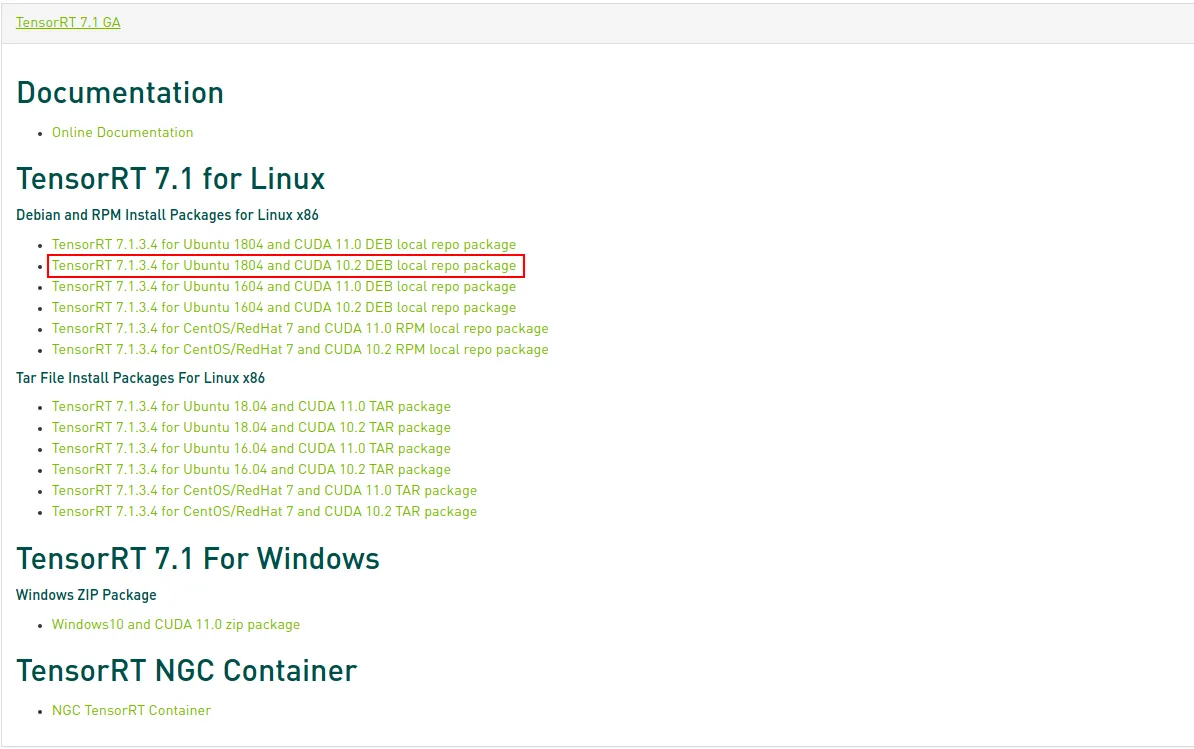 TensorRT 7 for CUDA 10.2